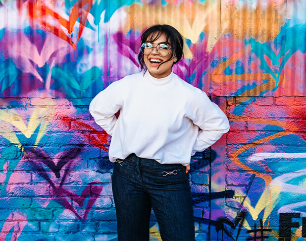 Woman in Front of Street Art